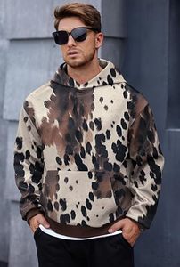 Custom Men <b>Cow</b> <b>Print</b> <b>Hoodies</b> Heavyweight Fleece Oversized Streetwear Graphic Applique Pullover OEM Brown Animal Pattern Top - Product Image 5