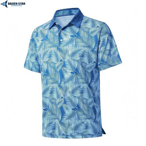 Men's Blue Short Sleeve Oxford Fabric Cotton Shirt Casual Button Front Regular Fit Breathable Woven Moisture Wicking Geometric - Product Image 2