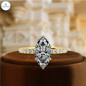 Anillo de Diamante de Laboratorio con Corte Marquesa de 1 Quilate, Anillo Clásico de Oro de 14K con Pavé, Anillo Solitario de Novia con Halo Oculto, Anillo Certificado por IGI - Product Image 3