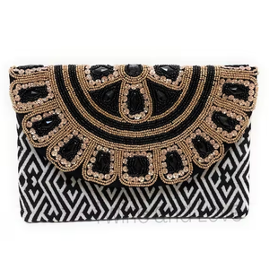 Accessoire de mode décontracté de luxe indien traditionnel fait main, poignée rectangulaire en perles de verre colorées et cristal - Product Image 6