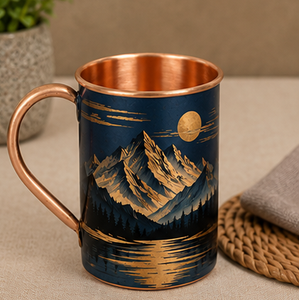 <b>Copper</b> <b>Mug</b> With Mountain Landscape Design Handle Eco-Friendly Outdoor Drinkware Retro Style Green And Gold Finish Artisanal - Product Image 3
