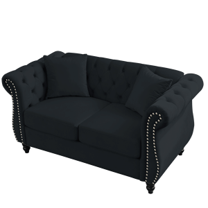 Divano Chesterfield a 2 Posti in Velluto Nero da 149 cm con Braccioli Arrotolati e Borchie Decorative per Soggiorno - Product Image 5