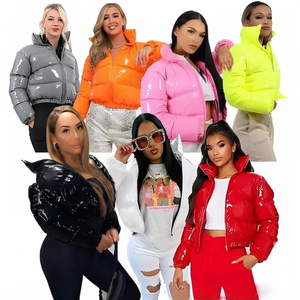 Fashion Women Neon Green Shiny Woven Breathable Cotton <b>Puffer</b> <b>Jacket</b> <b>Cropped</b> Bubble Winter Coat - Product Image 1