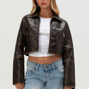 Chaquetas de Cuero Cortas de Moda para Mujer, Último Estilo 2026, Chaquetas de Cuero Cortas de Moda para Mujer en Venta - Product Image 1