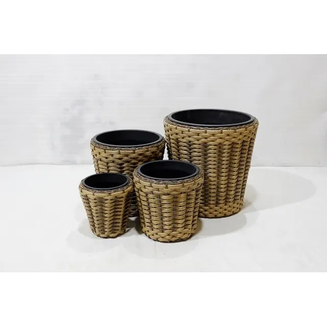 Speciale Aanbieding Set 5 Ronde Stijl Bloempot Tuin Goede Prijs Rieten Planter Poly Rotan Potten Voor Huis Tuin