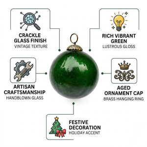 Boule de Noël en verre gaufré vert mercure |   Ornement suspendu |   Décorations d'arbre de 1 à 8 pouces |   Décoration festive pour la maison |   Cadeau - Product Image 5