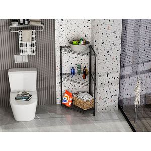 6 livelli Free Standing resistente regolabile in metallo angolo scaffale cromato per bagno soggiorno cucina contenitore nero - Product Image 2