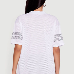 Women’s Luxury Black Rhinestone Mesh Football Jersey Custom Oversized V Neck Sports Top Private Label Apparel Manufacturer USA - Product Image 2