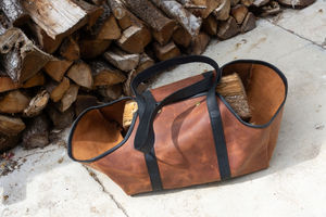 Sac à bois en cuir robuste, porte-bûches très résistant, résistant à l'eau et à la saleté, sac de transport pour bois de chauffage, porte-bois en cuir - Product Image 4