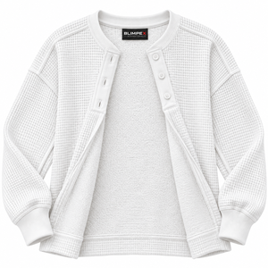 Camiseta Térmica de Algodón de Manga Larga con Cuello Henley de Punto Waffle para Mujer, Personalizada OEM, Marca Privada - Product Image 2