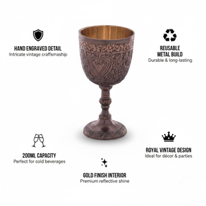 Premium Embossed Metal Vintage <b>Goblet</b> | Floral Pattern Decorative Chalice Cup for Parties Home Dining Collection Elegant Royal - Product Image 6