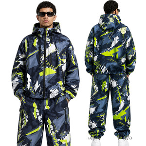 Multi Color Abstract Techwear <b>Tracksuit</b> Men’s Waterproof jacket for men Hooded Windbreaker and Cargo Jogger Set OEM Custom Nylon - Product Image 1