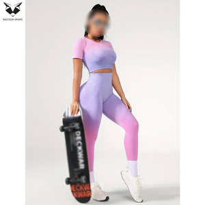 Elastic & Activewear Breathable Cotton T-Shirt And Leggings Set OEM ODM Service Workout <b>Crop</b> <b>Top</b> High Waisted Yoga Leggings Sets - Product Image 5