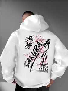 Sweat à capuche gothique streetwear pour homme grande taille, personnalisable avec étiquette, faible MOQ, impression graphique au dos, manches longues, pull-over OEM ODM - Product Image 1