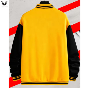 เสื้อแจ็คเก็ตวาร์ซิตี้สีเหลืองและสีดำสำหรับผู้ชาย แจ็คเก็ตบอมเบอร์ปักลายตัวอักษรแบบนักกีฬา เสื้อแจ็คเก็ตทีมแบบกำหนดเอง เสื้อคลุมแฟชั่นสตรีทแวร์สำหรับใส่ในวิทยาลัย - Product Image 3