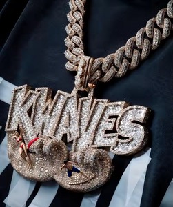 Iced Out Moissanite Waves Pendant 925 Silver 18K Gold Themed Letter <b>Chain</b> Hip Hop <b>Rapper</b> Men's Jewelry Everyday Wear Pendant - Product Image 3