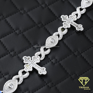 Cross Moissanite <b>Bracelet</b> With Baguette Cut Stones Iced <b>Infinity</b> Links And Bold Statement Jewelry Design - Product Image 2