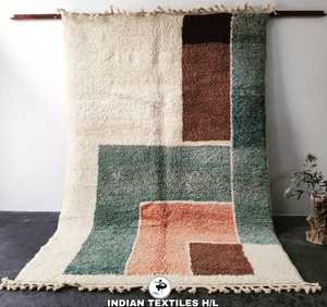 Tapis Beni Ourain marocain unique fait main, tapis Beni Ourain marocain bohème Albertina noué à la main en laine et coton, couleur crème beige - Product Image 1