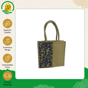 Sac fourre-tout en jute 100% bio, imprimé sans azo, motif géométrique tendance, fabrication indienne, vente en gros. - Product Image 2