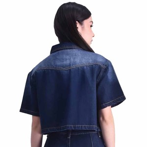 Chemisier en jean respirant à manches courtes pour femme, en coton de haute qualité, style décontracté, personnalisable - Product Image 3