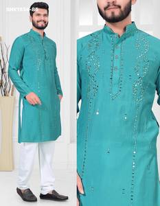 Ocassional wear Viscose with Real Mirror work Readymade Full-Sleeve <b>Kurta</b>-Semi Cotton Payjama At Wholesale Rate - Product Image 2