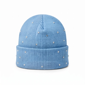 Hawk Eye Blue Acrylic Knit Beanie With Rhinestone Decoration Unisex <b>Winter</b> <b>Hat</b> Casual Style 56-58CM - Product Image 2