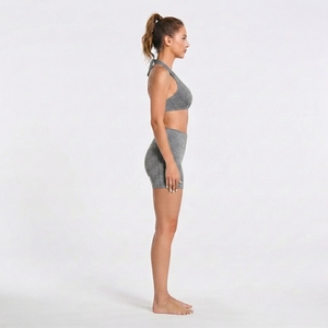 Women's Workout Sportswear <b>Set</b> Halter Neck Crop <b>Top</b> <b>And</b> High Waist <b>Shorts</b> For Gym Fitness Training - Product Image 3