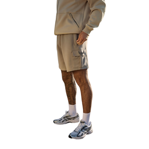 Mens Beige Full <b>Zip</b> <b>Hooded</b> Sweatshirt and Shorts Set Casual Athletic Sportswear Training Workout Summer Tracksuit Outfit - Product Image 3