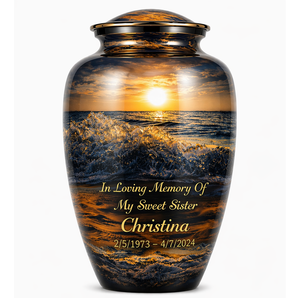 Urne funéraire commémorative personnalisée avec autocollant en émail, motif Nature et Mains, pour cendres humaines d'adultes - Product Image 2