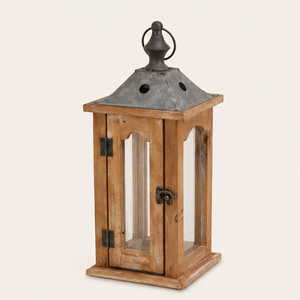 Farol de Madera Estilo Rústico con Tapa Metálica, Portavelas Decorativo Vintage para Centro de Mesa de Boda, Decoración de Jardín e Interiores - Product Image 3