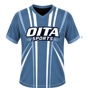 Maillot de rugby bleu et blanc en acier, à manches courtes, col en V, uniforme d'équipe, respirant, léger, personnalisable, pour l'entraînement sportif - Product Image 1