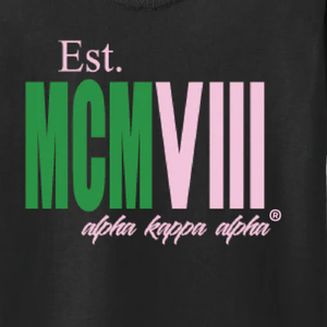 Negro para números romanos Est. Camiseta gráfica MCMVIII de algodón suave, manga corta, cuello redondo, informal, hermandad griega, verano - Product Image 4