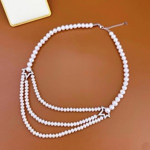 Collar de Perlas Naturales de Agua Dulce de Colores Mezclados, 9-11 mm, Redondas, Espejo Especial con Fuerte Brillo y Micro Imperfecciones, Negro, Blanco, Dorado - Product Image 2