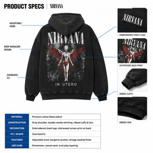 Custom Vintage <b>Band</b> Print Heavy Cotton Fleece Oversized <b>Hoodie</b> Washed Black Garment Dyed Y2K Streetwear Men OEM - Product Image 5