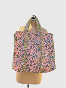 Sac fourre-tout en coton à imprimé floral, style bohème, sac de shopping à ouverture supérieure, toutes saisons - Product Image 1