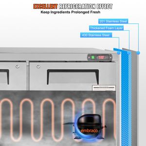 Frigorifero Sottobanco Professionale da 48 Pollici con Piano di Lavoro, Capacità 12,85 Cu. Ft. Frigorifero in acciaio inox spesso e resistente - Product Image 4