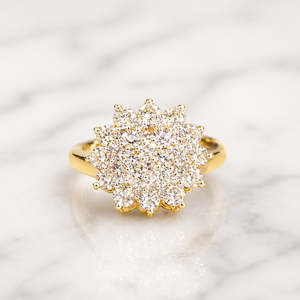 Luxury 14K <b>Gold</b> Women <b>Ring</b> with Floral Stone Cluster Premium Wedding Party Wear Jewelry Collection - Product Image 1