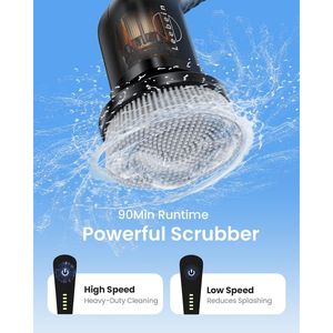Spazzola Elettrica Senza Fili con 8 Testine Sostituibili per Pulizia di Piastrelle e Pavimenti, Doppia Velocità per Spazzola Rotante - Product Image 2