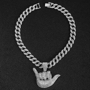 Collar con Colgante de Mano con Cubos de Hielo y Cierre de Moissanita, Estilo Hip Hop, para Uso Diario Unisex - Product Image 2