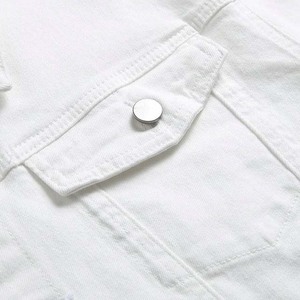 <b>Men's</b> <b>White</b> Denim Jacket Casual Slim Fit Turn-down Collar Regular Sleeve Washed Cotton Single Breasted Autumn Wear - Product Image 6