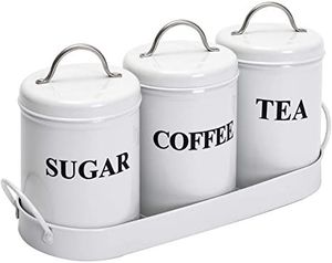 White And black Storage Jars Set With Lids Sugar Coffee Tea <b>Labels</b> Airtight <b>Kitchen</b> Container Minimalist Design Cylinder Shape - Product Image 1