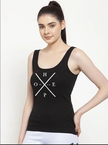 Camiseta sin mangas negra para mujer con estampado de letras blancas, cuello redondo, informal, para entrenamiento, transpirable, de poliéster tejido - Product Image 4