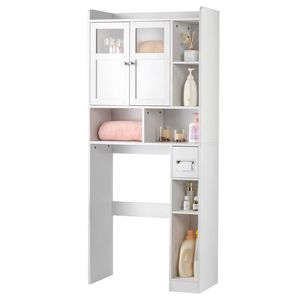 Mobile Bagno Classico-Moderno Bianco a Doppia Anta con 2 Pannelli Regolabili, 1 Cassetto e 3 Ripiani Laterali per Casa, Camera da Letto, Ospedale - Product Image 4