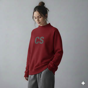 Pull-over long oversize pour femme, style minimaliste urbain, col montant, en tissu tricoté premium, coupe fluide et décontractée, logo sur le devant - Product Image 1