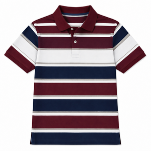 Chemise tricotée rayée pour homme, manches courtes, col, logo frontal, décontractée, mélange de coton, pour l'été, OEM ODM, vente en gros - Product Image 3