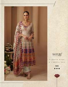 Traje cómodo de crepé natural estampado y con trabajo Aari, con pantalón palazzo y dupatta. Elegante ropa india para mujer. - Product Image 2