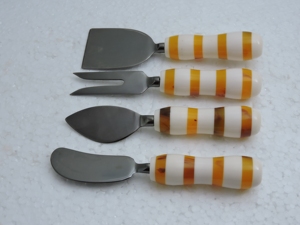 4 Piece Cheese Utensil Set Stainless Steel With Striped Handles Serving Tools - Product Image 4