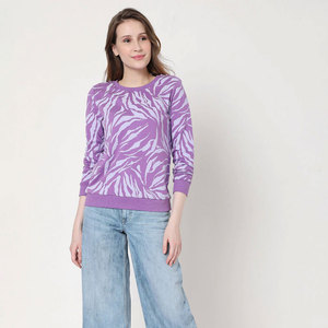 Sweat-shirt en velours de coton pour femme, col rond, manches bouffantes, broderie sur le devant, design personnalisé, coupe courte, idéal pour la gym, vente en gros - Product Image 3