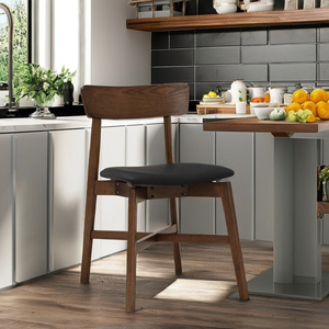 Chaise de salle à manger moderne, pieds en bois massif, structure en cuir PU couleur cacao, garantie 1 an pour la maison, le restaurant, l'hôtel - Product Image 1