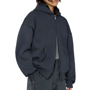 Custom <b>500</b> <b>Gsm</b> Oversized Boxy Double Zipper <b>Hoodies</b> 100% Cotton Heavyweight Fleece Cropped Men Full Zip up Hoodie - Product Image 5